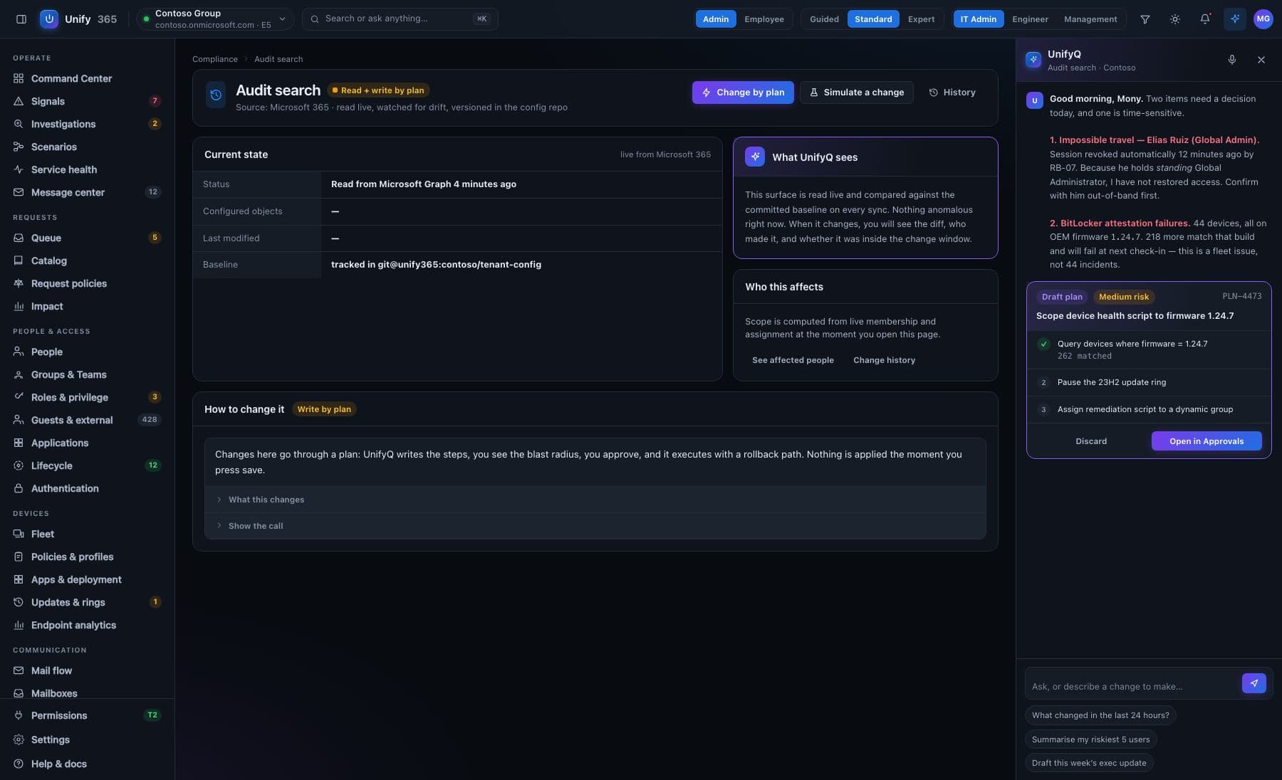 Audit search — every action, findable and exportable