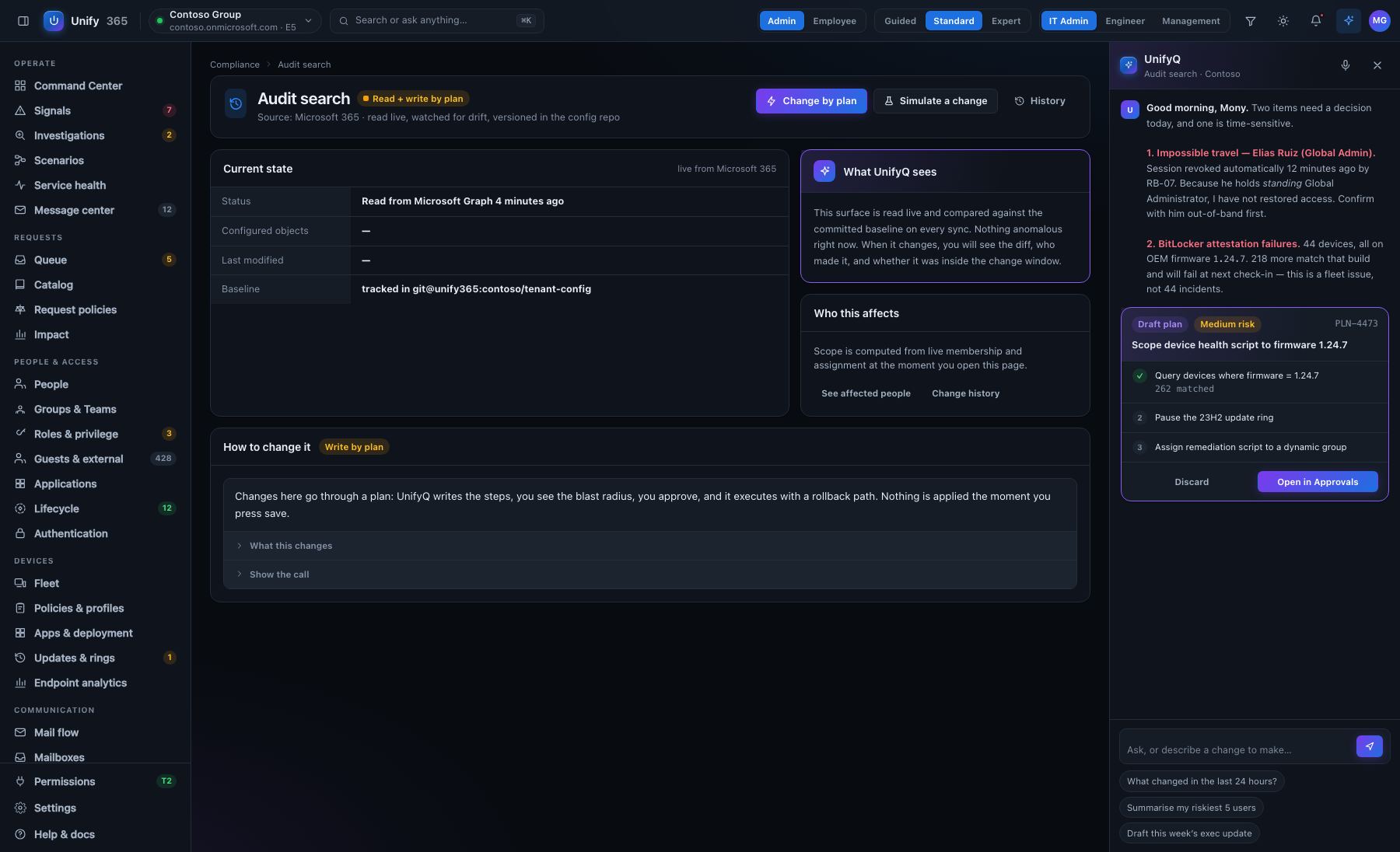 Audit search — every action, findable and exportable